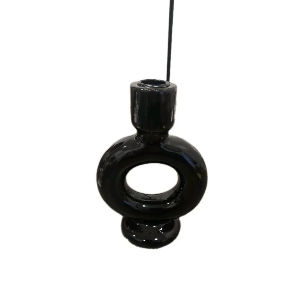 New MCM Black Circle Round Modern Abstract Candle Holder Room Decor
